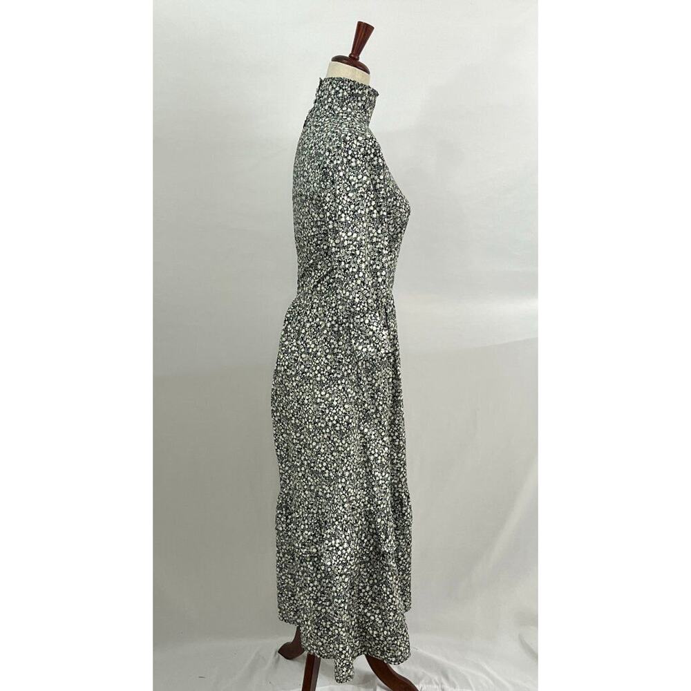 MEADOWS Sz 6 UK 2 US Black White Floral Clematis Dress High Neck Fall 3/4 Sleeve - Picture 6 of 15